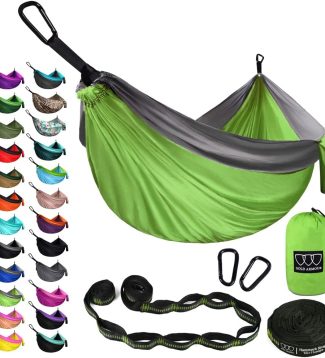 Gold Armour Camping Hammock - XL Double Hammock Portable Hammock Camping Accessories Gear for Outdoor Indoor with Tree Straps, USA Based Brand (Lime Green and Gray)