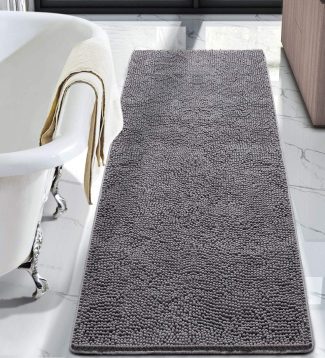 LOCHAS Luxury Bathroom Rug Shaggy Bath Mat 24 x 60 Inch, Washable Non Slip Bath Rugs for Bathroom Shower, Soft Plush Chenille Absorbent Carpets Mats, Gray